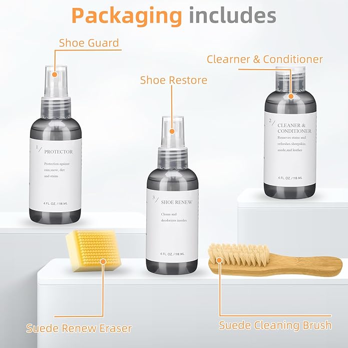 Suede Shoe Cleaner Kit, Shoe Care Kit with Shoe Cleaner, Protector, Waterproof Spary, Brush & Eraser, Shoe Cleaning kit for Suede Shoes, Boots, Sheepskin, Nubuck