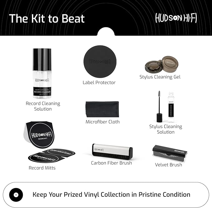 9-in-1 Vinyl Record Cleaning Kit – Anti-Static Cleaner, Carbon Fiber & Velvet Brushes, Stylus Gel, Microfiber Cloth, Mitts & Label Protector for LP Care