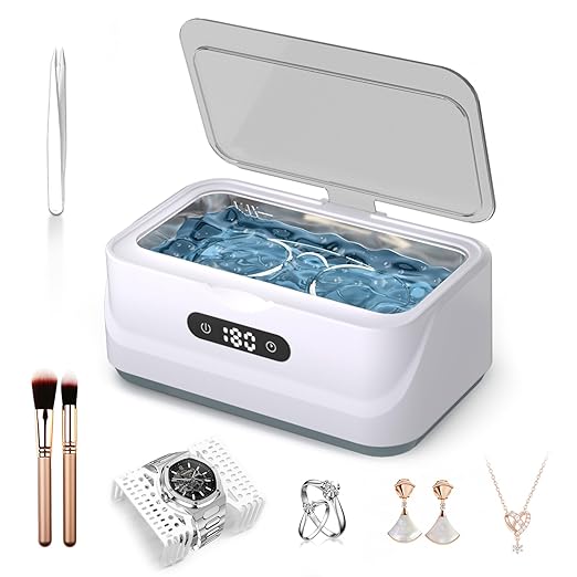 Ultrasonic Jewelry Cleaner: 48Khz Ring Cleaner Ultrasonic Machine with Digital Timer, 4 Cleaning Modes, 24W Sonic Cleaner for Jewelry, Glasses, Retainer, Watch Strap, Home & Travel Use, 13.5oz