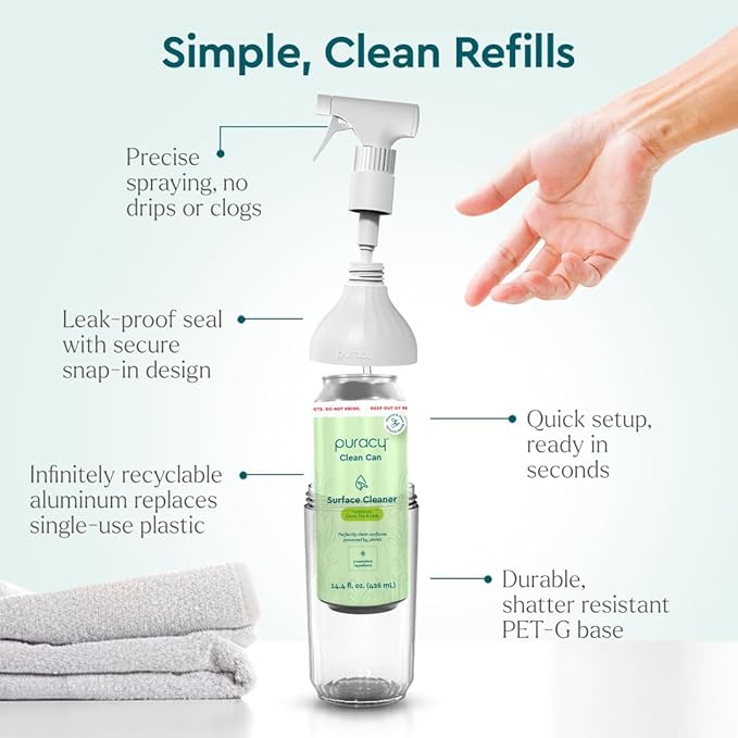 Puracy All Purpose Cleaner Clean Can- Plan t– Plant-Powered Multi-Surface Cleaner - Surface Cleaner Solution As Seen on TikTok (Green Tea + Lime, 14.4 fl oz, Starter Set)