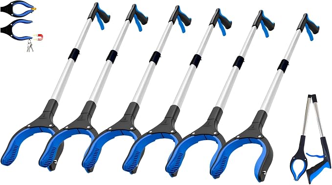 LEGENDONE 6 Pack 32Inch Trash Grabbers, Upgraded Heavy Duty Foldable Cleanup Grabber Reacher Tools, Multi-Use Commercial Wide Pickup Tool for Senior, Magnet Tip| Anti-Slip Rubber| 360° Rotatation
