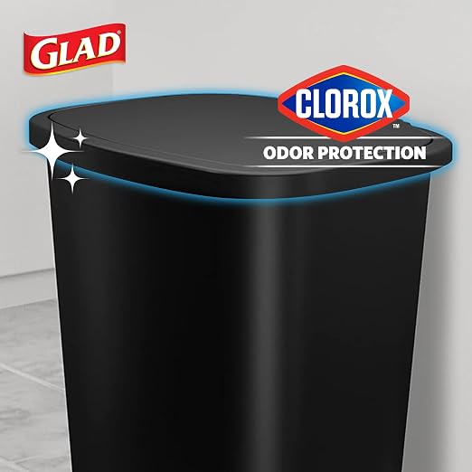 Glad 20 Gallon Trash Can with Clorox Odor Protection | Plastic Kitchen Waste Bin | Hands Free with Step On Foot Pedal and Garbage Bag Rings, Black