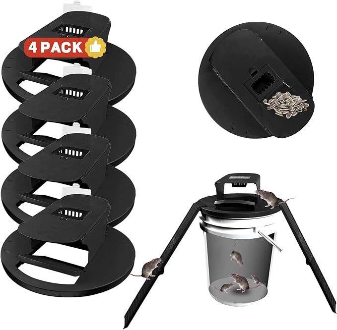 Mouse Traps Indoor for Home, 4 Pack Mouse Trap Bucket Lid with Upgraded Clear Box, 2 Ramps & Auto Reset, Efficient Humane Rat Trap for Indoor & Outdoor Use, Compatible with 5-Gallon Buckets