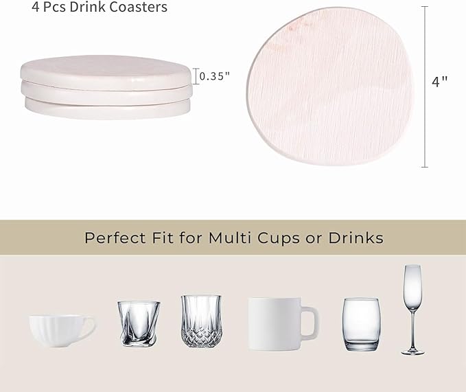 Diatomaceous Earth Coasters Set of 4, Super Absorbent Quick-Dry Heat-Resistant Drink and Coffee Coasters, Modern Stone Irregular Design for Kitchen Counter and Coffee Table, Pink