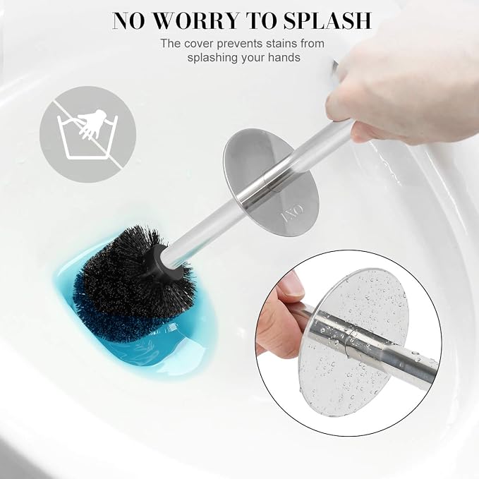Toilet Brush and Holder, 2 Pack Toilet Brush with 304 Stainless Steel Long Handle, Toilet Bowl Brush for Bathroom Toilet-Ergonomic, Elegant,Durable (Bronze)