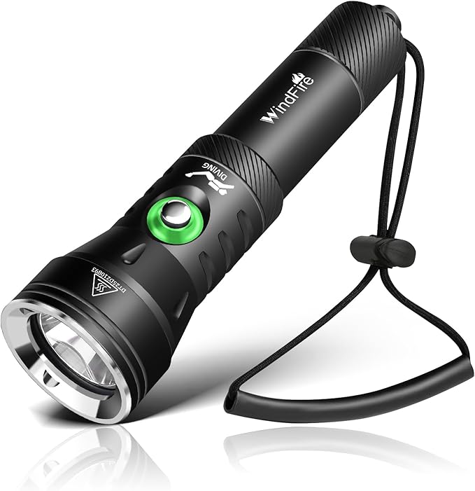 WINDFIRE High-Power Dive Lights Scuba Diving Flashlight – IPX8 Waterproof Underwater Flashlight with Power Indicator, 4 Modes, Ultra-Bright Dive Torch for Night Diving & Ocean Exploration