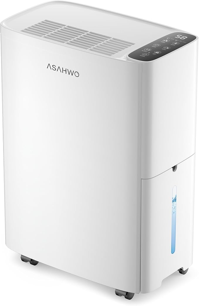 ASAHWo 2500 Sq.Ft Dehumidifier for Basement with Drain Hose Max 34 Pints, Dehumidifiers for Home, Bathroom, Bedroom, 4 Pre-Set Modes, Intelligent Humidity Control, Dry Clothes Quiet Operation