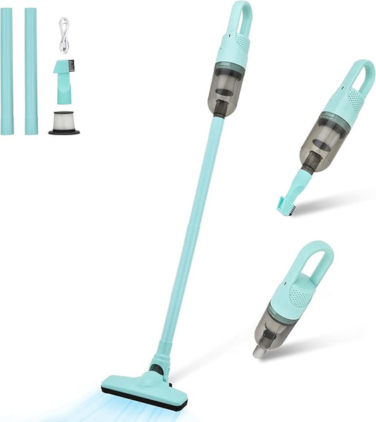 6-in-1 Lightweight Stick Vacuum Cleaner with 100W Powerful Motor, Mini Portable Household Handheld Vacuum Cleaner for Domestic Hard Floors, Carpets and Pet Hair(Green Cordless)