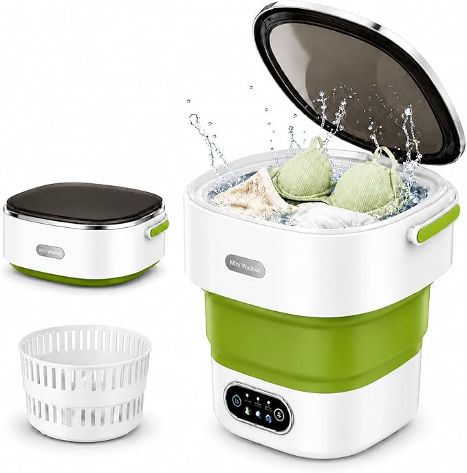 Portable Washing Machine 16L Foldable Mini Washer for Underwear Socks Baby Clothes Small Loads Compact Washer for Apartment Dorm RV Travel (Green)