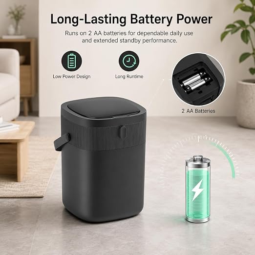 WM-DZT-12-36S Smart Motion Sensor Trash Can, Ultra-Quiet Soft-Close | Long Battery Life | Built-in Bag Storage & Portable PU Handle (Black)