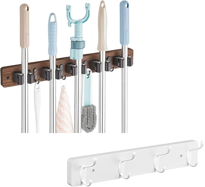 OUTNILI Broom Holder and Coat Rack Wall Mount Bundle