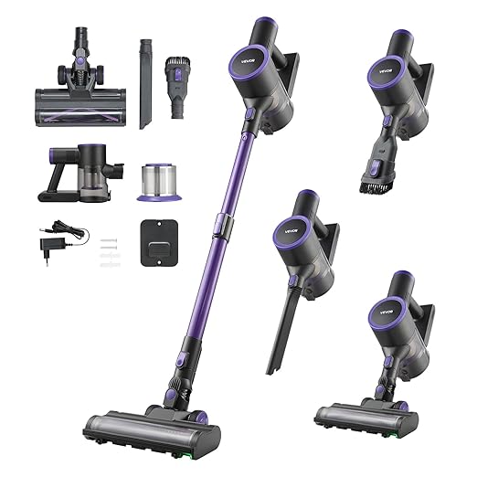 VEVOR Cordless Vacuum Cleaner, 25KPA Max Powerful Suction, Rechargeable Anti-Tangle Stick Vacuum with Dust Cup, Lightweight Handheld Vac with 35mins Runtime for Home, Carpet, Pet Hair, Hard Floor