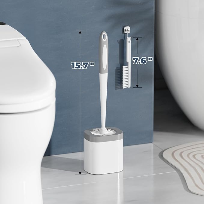 Toilet Brush, 4 Pack Toilet Brush and Holder Set Bathroom Accessories, Toilet Bowl Brush and Holder with 4 Crevice Brush for Bathroom, Toilet Scrubber Brush, White