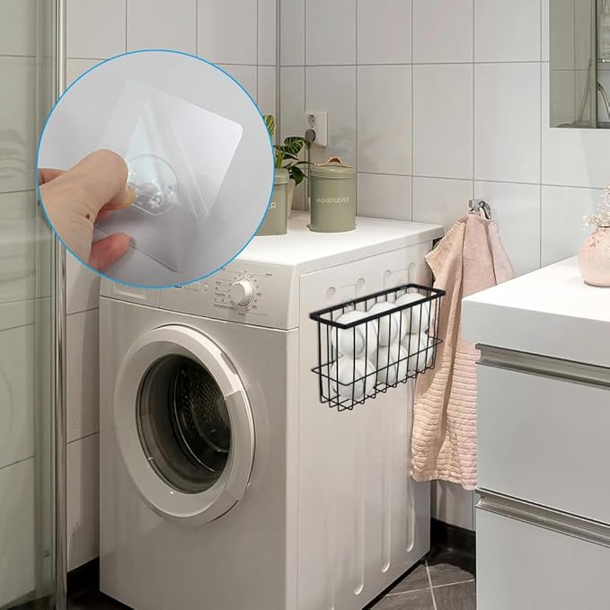 Picowe Large Dryer Ball Organizer Laundry Lint Bin, Dryer Ball Holder with 2 Adhesive Hooks for Laundry Room Organization and Storage to Hold 6 Dryer Balls, Without Balls (Black, L)