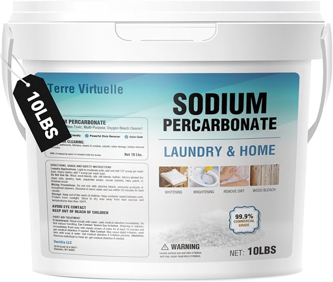 Sodium Percarbonate – Oxygen Bleach Powder & Laundry Booster – Multi-Purpose Cleaner for Stain Removal, Whitening, Deodorizing – Chlorine-Free (10LB)