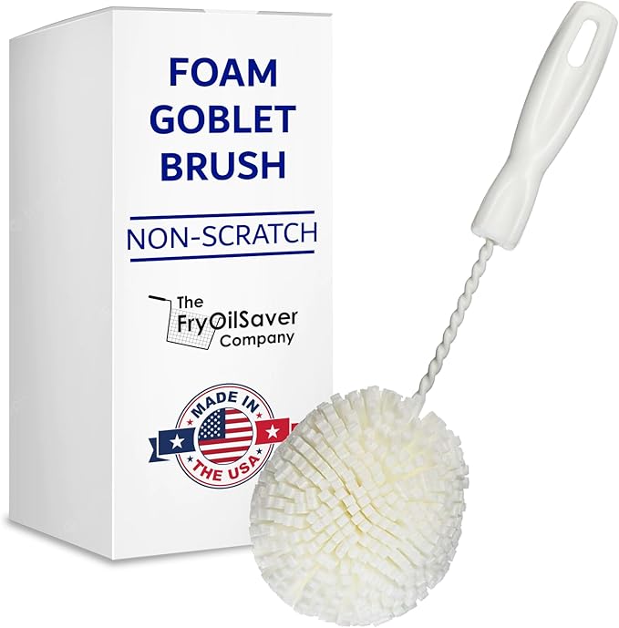 Foam Goblet Wine Glass Cleaner Brush - Foam Wine Glass Brush Cleaner - Non-Scratch & Soft Bristles for Wide Neck Glasses - Dishwasher Safe - For Home, Hotel, Restaurant, Bar - by FryOilSaver Co. B232C