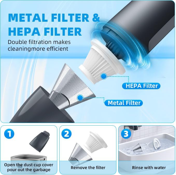 PATO Handheld Vacuum, 13000PA Portable Cordless Car Vacuum Cleaner, Suction and Blow 2-in-1 Dust Removal Vacuum Cleaner for Car, Home, Office, Pet. Black