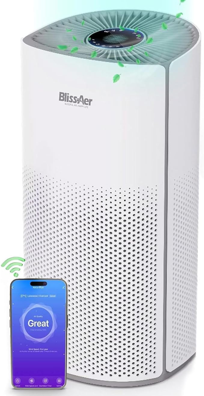 Air Purifier for Home Large Room Pets Up to 1800 Ft² - Smart WiFi & Voice Control True HEPA Air Purifier For Home Bedroom and Office, Smoke, Dust, Pet Dander, Pollen, Sleep Mode - Kery Plus
