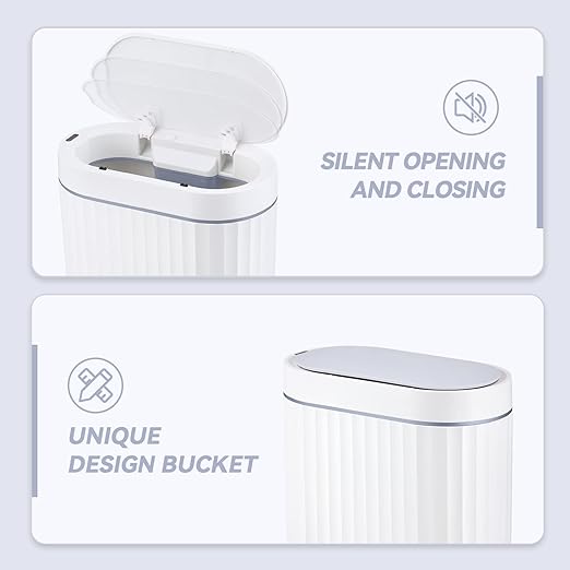 ELPHECO Bathroom Trash can Motion Sensor, AutomaticGarbage can, Slim Plastic Smart Trash Bin with Lid, Commercial Intelligent Wastebaskets for Bedroom, Bathroom, Office, White Grey