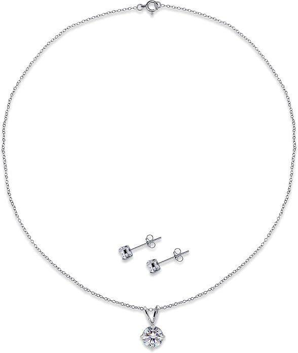 Jewelry Sets for Women, Necklace and Earring Sets for Women, Birthstone Jewelry, Genuine or Synthetic Gemstone, Round Solitaire, Pendant Necklace, Stud Earrings, Sterling Silver Jewelry or Gold Flash