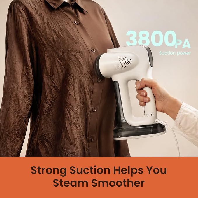 86lux Vacuum Steamer for Clothes, 3800Pa Portable Handheld Garment Steamer with 340ml Large Water Tank, Fast Heat-Up 2-in-1 Steam Iron Wrinkle Remover for Travel, Shirts & Delicates,Beige