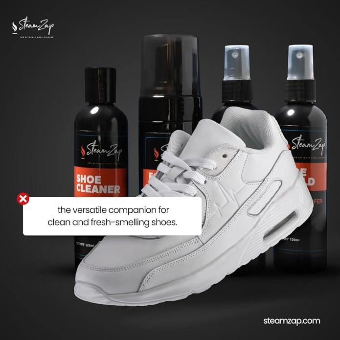 Shoe Cleaner Kit with Foam & All Fabric Cleaner, Shoe Shield Liquid, Deodoriser, Brush & Towel. Suitable for all types Suede, Sneakers, Canvas, Leather, Mesh, Woven, Knitted Shield,