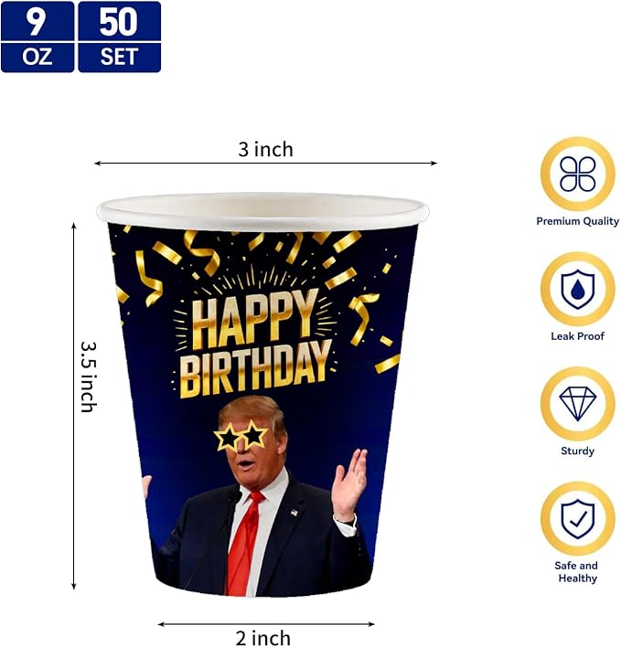 50Pcs Paper Cups Funny Presidant Patriotic Birthday Party Disposable 9oz Paper Cups for Sports Supplies Decorations Drinking for Birthday Party ﻿