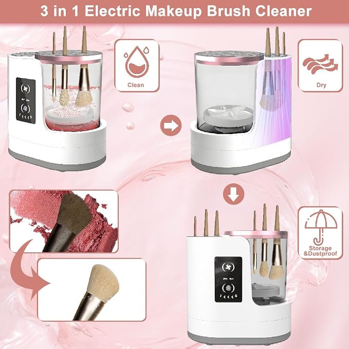 2026 New Makeup Brush Washer Machine,Abnaok 3 in 1 Electric Makeup Brush Cleaner and Dryer for Women,Automatic Makeup Brush Cleaner,Suitable for All Types Brushes,Portable and Easy to Use