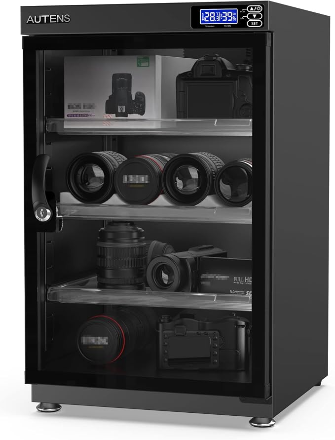 80L Dehumidifying Dry Cabinet Box, Digital Control Noiseless and Energy Saving, 4 Layers for DSLR SLR Camera Lens and Electronic Equipment Storage,Temperature Humidity LED Dual Screen