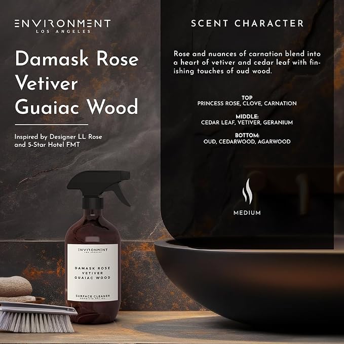 ENVIRONMENT Inspired by 5-Star Resort FMT Surface Cleaner, 16oz Luxury Surface Cleaner (Damask Rose | Vetiver | Guaiac Wood) Home Essentials, Scented Cleaning Products, Vegan & Cruelty-Free