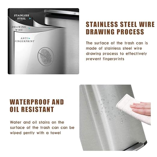 BestOffice 13 Gallon (50L) Trash Can with Lid Garbage Can Commercial Trash Can with Soft-Close Foot Pedal Fingerprint Proof Stainless Steel for Kitchen Home Office Bedroom Bathroom