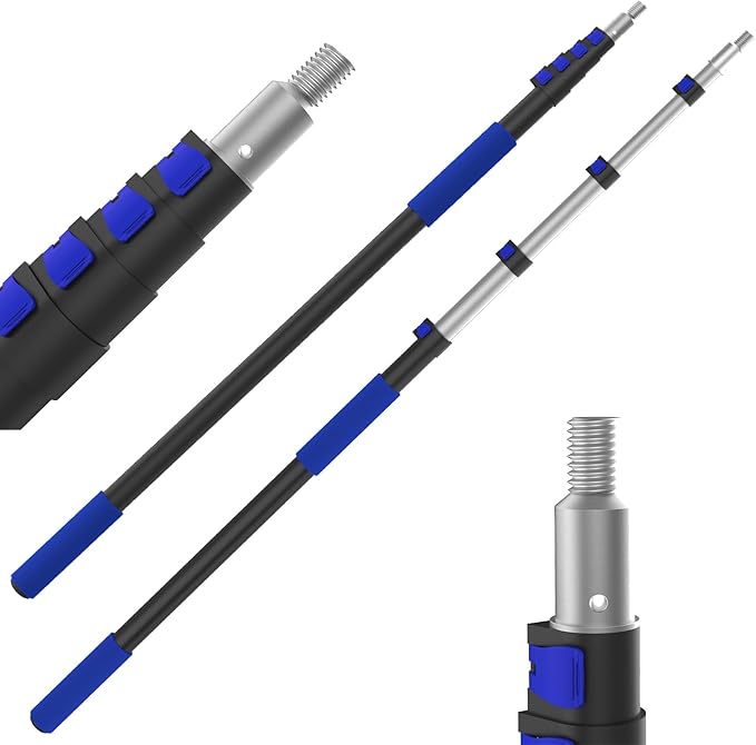 26FT Reach Telescopic Extension Pole, 5-19FT Multi-Purpose Extension Pole with Universal Twist-on Metal Tip, Sturdy Aluminum Paint Roller Extension Pole for Squeegee, Paint Roller, Duster
