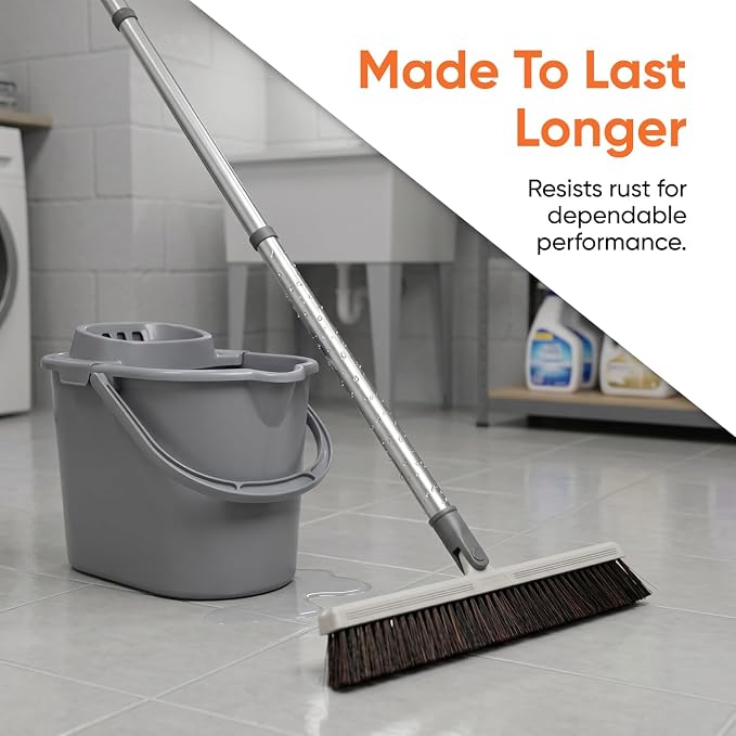 Superio 3 Part Heavy Duty Metal Handle Pole with Hanging Loop for Easy Storage, Mop Replacement Handle, Fits Most Brooms, Mops & Brushes, 48" (6 Pack)