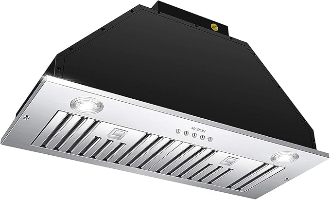 MCBON Ducted/Ductless Convertible 36" Range Hood, 600 CFM - Black Tool-Free Insert, Stainless Finish, IE71-BLACK-36