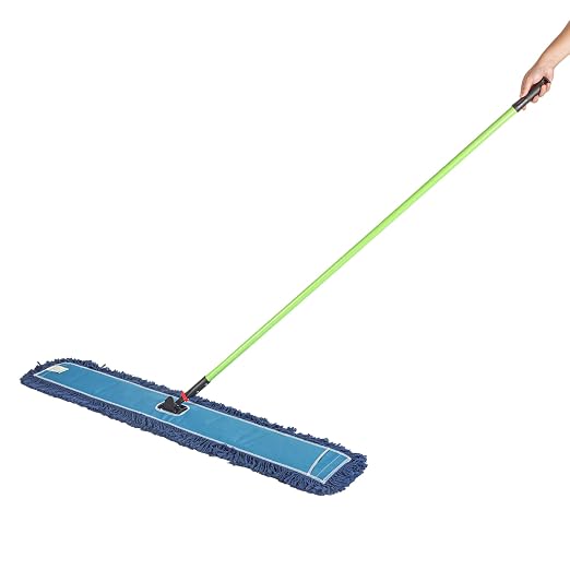 Restaurantware-Clean Tek Professional 48.03 x 5 Inch Dry Floor Mop, 1 Reusable Dust Mop - 64-Inch Handle, Secure Attachment, Blue Cotton-Poly, Machine Washable, for Cleaning Home Or Office