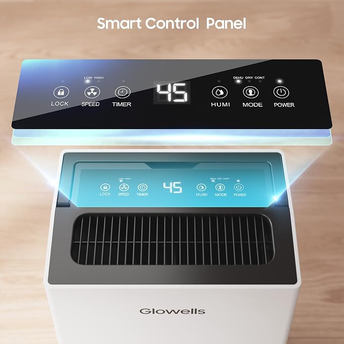 Glowells 4500 Sq.Ft Energy Star Dehumidifier for Basement with Drain Hose, 52 Pints Dehumidifiers for Home, Large Room, RV, Three Modes, Intelligent Humidistat, Quiet Smart Compressor, Auto Defrost