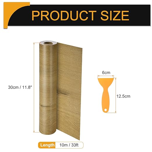 HARFINGTON Wood Grain Repair Tape 11.8 Inch x 33ft Self Adhesive Repair Patch Tape Simulated Wooden Floor Tapes with Plastic Scraper for Tables Doors Windows Furniture, Khaki Wood