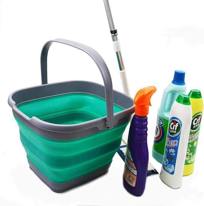 SAMMART 10L (2.6 Gallon) Set of 2 Collapsible Rectangular Handy Basket/Bucket (Dark Grey/Bluish-Green, 2)