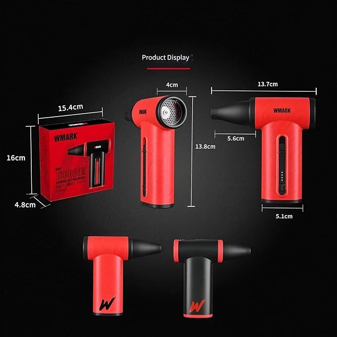 WMARK Compressed Air Duster Rechargeable Cordless-130000RPM Brushless Motor Stepless Control Handheld Mini Blower, 33m/s Wind Speed-Electric Air Duster for PC, Keyboard, Home, Car NG-TB001 (Red)