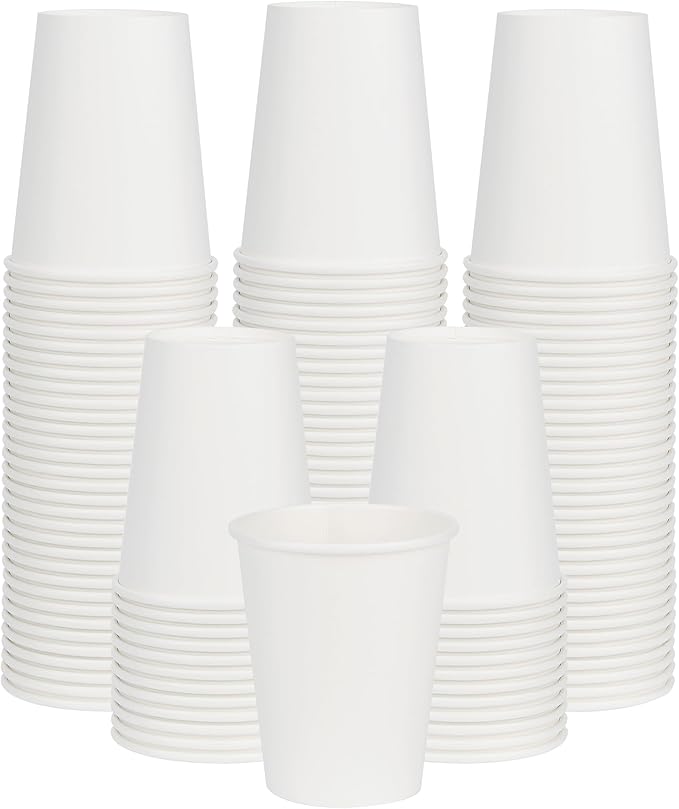 8 oz Coffee Cups 100 Pack, Disposable Paper Cups 8 oz, White Coffee Cups, Hot Beverage Drinking Cups, Suitable for Party, Picnic, Travel, and Events
