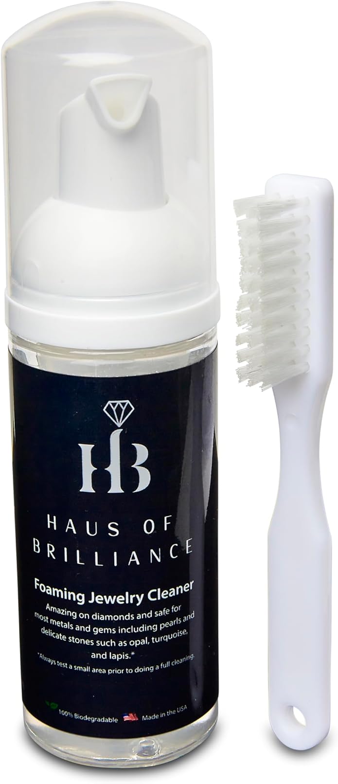 Haus of Brilliance All Purpose Fine Jewelry Cleaner Liquid with Cleaning Brush 50mL