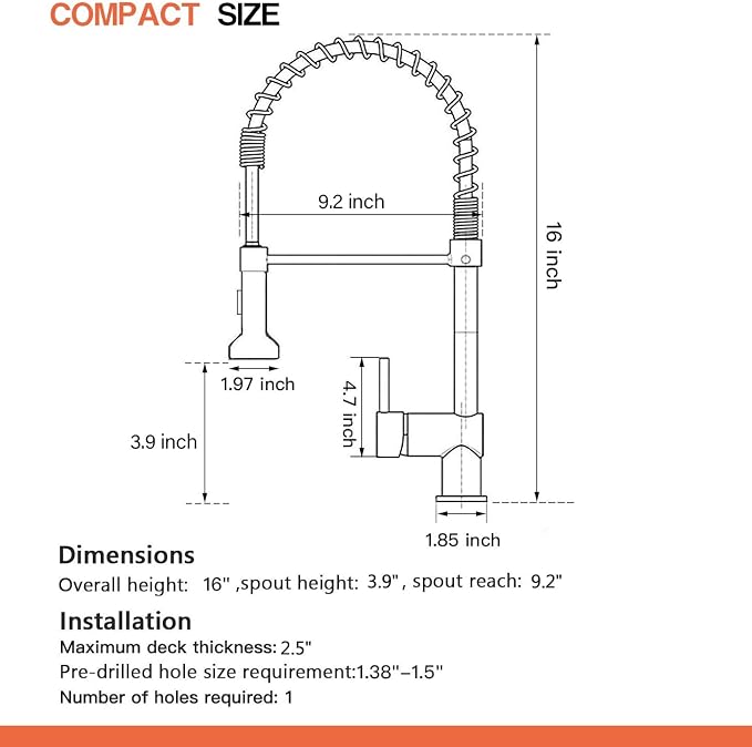 Spring Kitchen Sink Faucet Commercial Single Handle Single Lever Kitchen Faucet with Pull Down Sprayer, Polished Chrome Kitchen Faucets