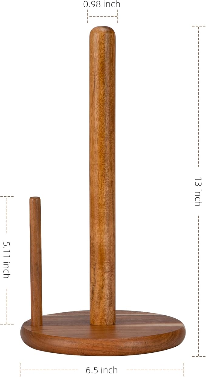 Acacia Wood Paper Towel Holder Countertop, Wooden Paper Towel Holder Thicken Base for Kitchen, Easy to Assemble, Sturdy, Durable, Natural Wood Color