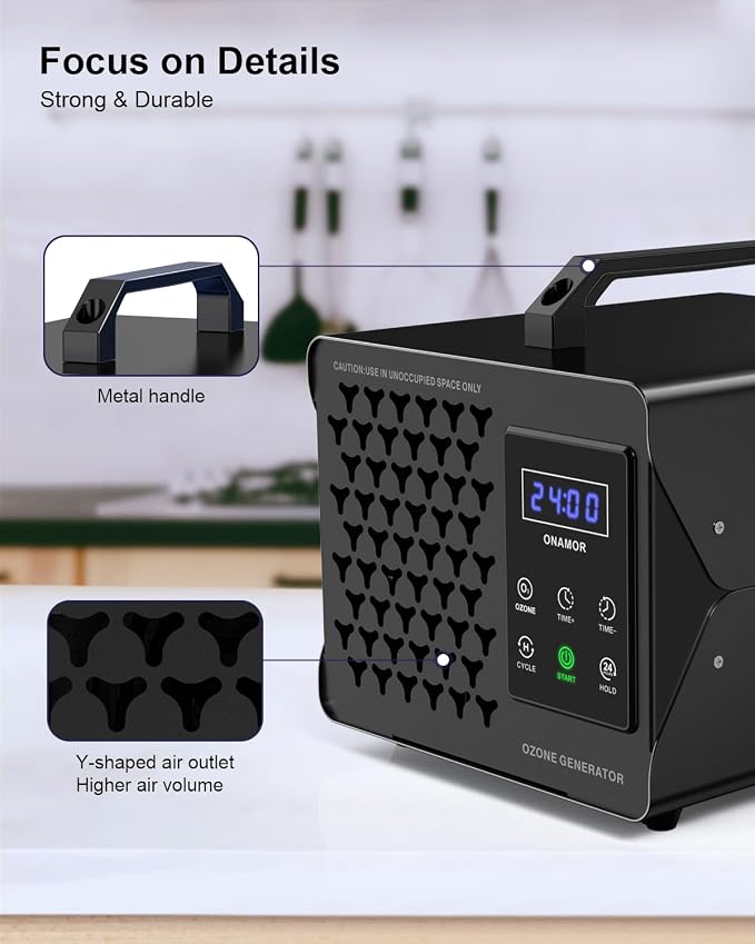 ONAMOR Digital Ozone Generator Odor Eliminator 180,000mg, High Capacity Ozone Machine Odor Removal Up to 8,000 Sq.Ft, Ozone Odor Eliminator, Ionizer Ozonator for Home, Car, Smoke, Pet Room (Black)