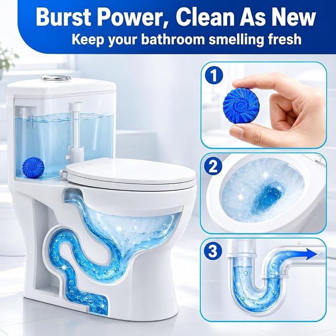 Msvvko Toilet Bowl Cleaner Tablets (60 Count) | Blue Automatic Toilet Tank Cleaner | 15-Day Long Lasting Toilet Tank Stain Remover & Deodorizer | Hands-Free No-Scrub Bathroom Freshness, Septic Safe