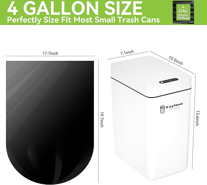 KAYLOWE Small Trash Bag,4 Gallon Bathroom Trash Can Liners 2000 Count Mini Garbage Bags for Bathroom, Bedroom, Office, Kitchen,Black