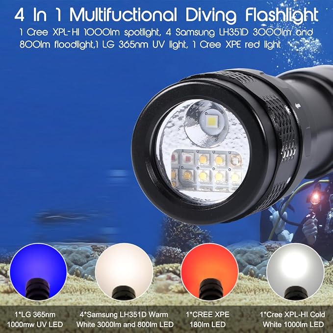 APLOS AP70 Scuba Diving Flashlight, 6000 Lumen Dive Light, Waterproof Underwater Dive Torch with Rechargeable 5000mAh Battery & Charger