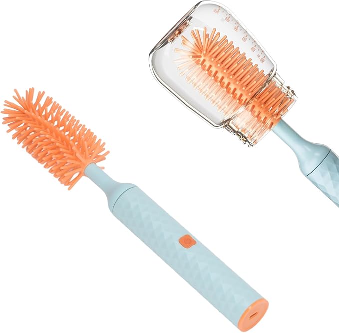 Garosa Electric Bottle Brush Cleaner Electric Baby Bottle Brush Cleaning Brush Set with 2 Speeds Rotating Silicone Bottle Pacifier Straw Brush Cleaner (Blue)