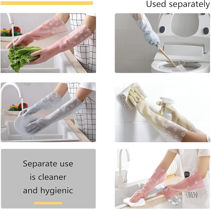 KAQ Dishwashing Cleaning Gloves 6 Pairs - Reusable Rubber Gloves Non-Slip Laundry Kitchen Gardening Household Gloves