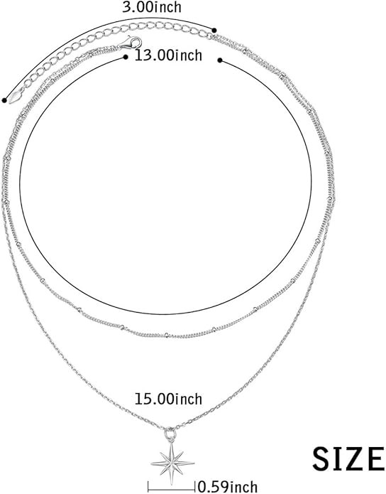 FLYOW Layered Choker Necklace S925 Sterling Silver Star Full Moon Daisy Flower Pendant Disc Jewelry Adjustable Clavicle Necklaces for Women Girls Birthday Gifts